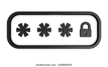 Locked Password Field - Black 3D Illustration - Isolated On White Background
