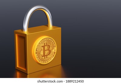 Locked And Safety Gold Key With Bitcoin On A Black Scene 3D Rendering Business Blockchain Wallpaper Backgrounds