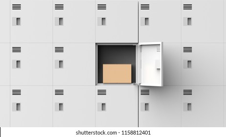 locker and cardboard front closeup 3d rendering