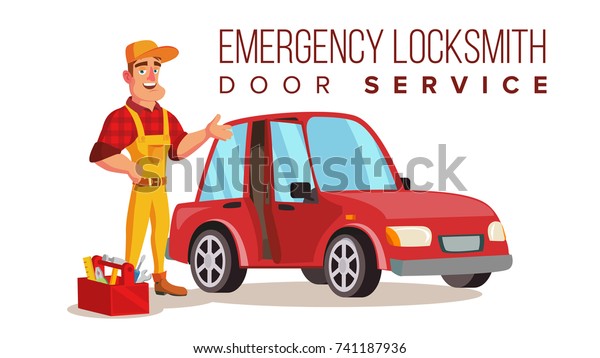 Locksmith Repairman. Unlock The Door\
Service. Cartoon Character\
Illustration