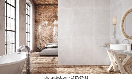 Loft Apartment, Industrial Style ,3d Render