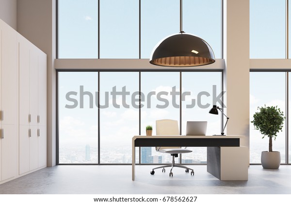 Loft Ceo Office Modern Interior Computer Stockillustration