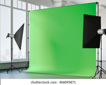 Loft Interior With Chroma Key Background. 3d Rendering