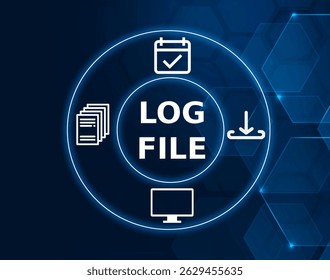log file tech concept.A file that records events, transactions, or messages related to software, hardware, or system operations.