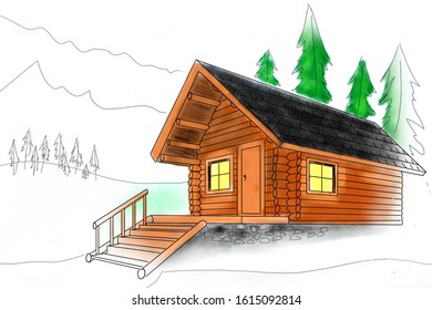 Log house in a forest, house project