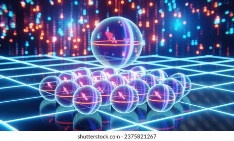 Logic Qubit with Error Protection vs Standard Qubits, Superposition, Concept of Logic Qubit - 3D Rendering. 3D Illustration
