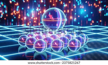 Logic Qubit with Error Protection vs Standard Qubits, Superposition, Concept of Logic Qubit - 3D Rendering. 3D Illustration