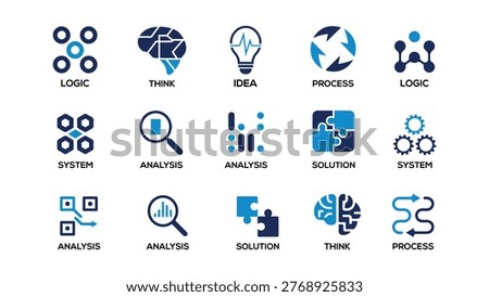 Logic and Thinking Icons Set – Analysis, Brainstorm and Problem Solving Symbols JPG FORMAT