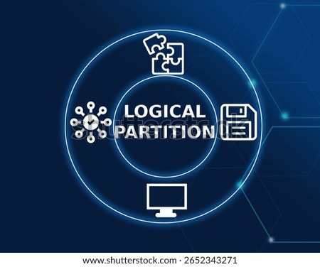 logical partition tech concept.A method used in disk partitioning to divide a storage device into separate sections.