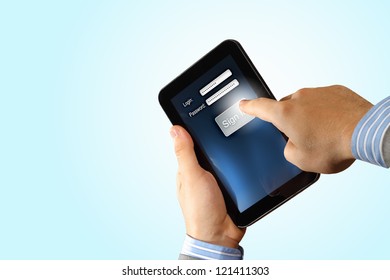 Login with email and password on computer screen