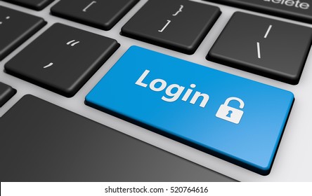 Login Icon And Sign On A Computer Keyboard Button Web Security Concept 3d Illustration.