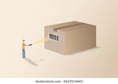 Logistic operator scanning a barcode on a box