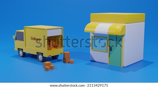 Logistic truck delivery boxes.\
Transportation shipment. Delivery by truck. 3D\
rendering