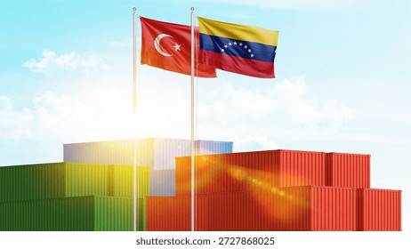 Logistics, cargo and shipping relations between Venezuela and Turkiye. Import and export of goods and raw materials. Business and collaboration concept. Global trade.