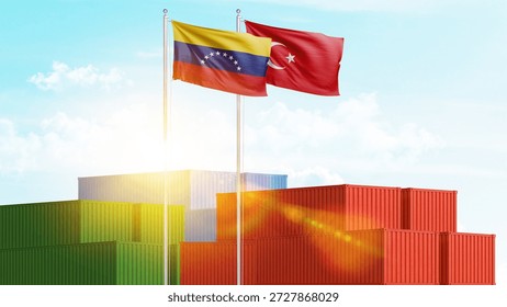 Logistics, cargo and shipping relations between Venezuela and Turkiye. Import and export of goods and raw materials. Business and collaboration concept. Global trade.