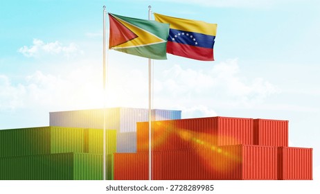 Logistics, cargo and shipping relations between Venezuela and Guyana. Import and export of goods and raw materials. Business and collaboration concept. Global trade.