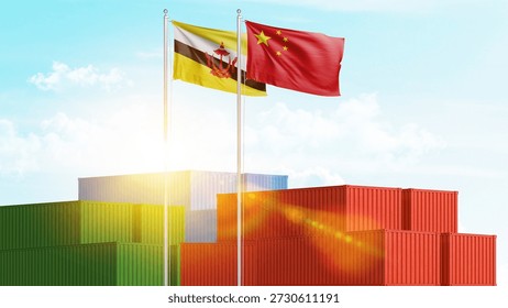 Logistics, cargo and shipping relations between China and Brunei. Import and export of goods and raw materials. Business and collaboration concept.