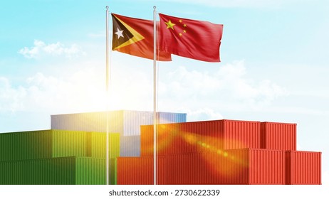 Logistics, cargo and shipping relations between Timor Leste and China. Import and export of goods and raw materials. Business and collaboration concept.