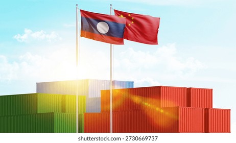 Logistics, cargo and shipping relations between Laos and China. Import and export of goods and raw materials. Business and collaboration concept.