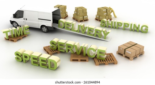 Logistics concept, 3d render isolated on white. Original three dimensional models.