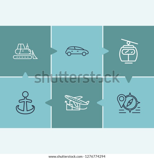 Logistics\
icon set and car with ship by air, anchor and bulldozer. Backhoe\
related logistics icon  for web UI logo\
design.