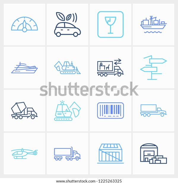 Logistics icon set and helicopter with bar code,\
cargo ship and yacht. Transfer related logistics icon  for web UI\
logo design.