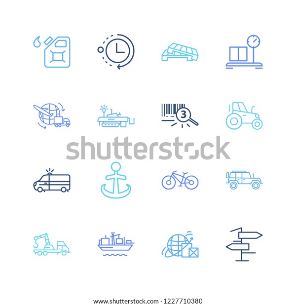 Logistics\
icon set and suv with pallet, anchor and ambulance. Agriculture car\
related logistics icon  for web UI logo\
design.