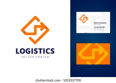 Logistics Logo And Business Card Template. Sign For Transportation Or Logistic Company. 