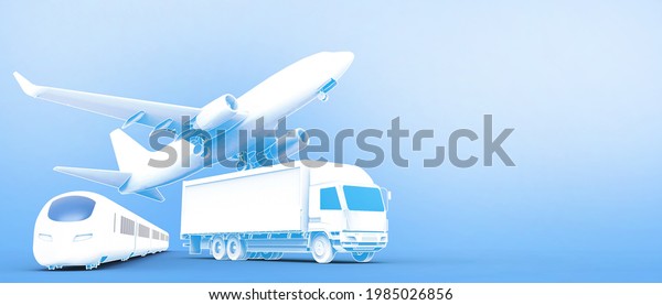Logistics and transportation for\
industry of Cargo truck ,boat, plane for logistic Import export on\
Blue Background. copy space, banner, website -\
illustration