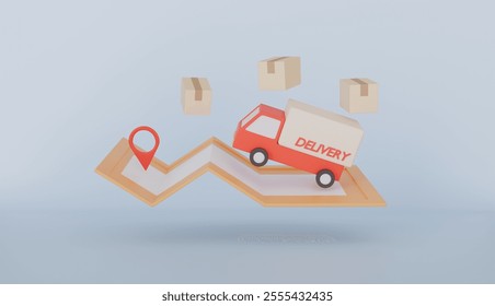 Logistics transportation with Location pointer pin marker and box packing, online order shopping service, online delivery shipping track
