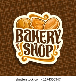 Logo for Bakery Shop, whole loaf of cereal bread, fresh french croissant, german krapfen pastry, original brush typeface for title bakery shop, cut paper label for seller of flour products. - Powered by Shutterstock