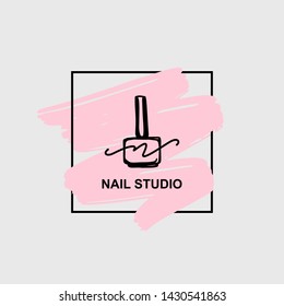 logo bottle of nail polish for manicure and beauty Studio. Illustration, emblem, bottle of nail Polish on the pink splash - Powered by Shutterstock