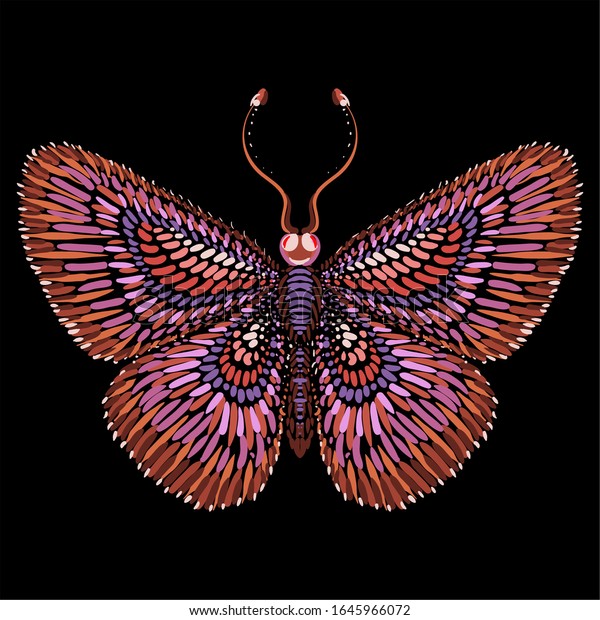 タトゥー Tシャツデザイン または着古し用のロゴ蝶 かわいい印刷スタイルの蝶の背景 この図面は黒い布地またはキャンバス用です のイラスト素材