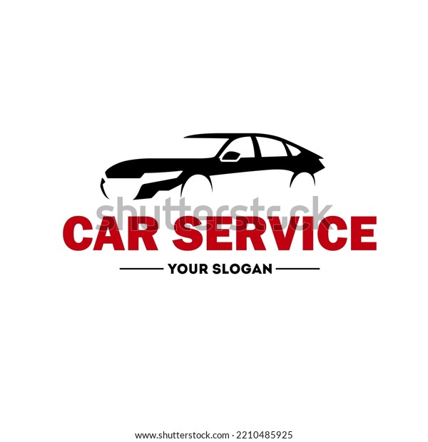 Logo for a car workshop or car service in the\
form of a silhouette of a car and an inscription from below.\
Isolated on white\
background