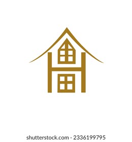 A logo design inspired by the shape the letter H   the shape house  A logo design that uses gold   white background