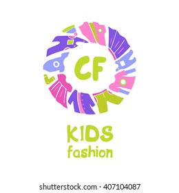 Logo For Kids Fashion. Template For Advertising Children Store And Market. Kid Dress And Baby Clothes.