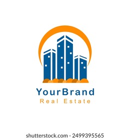 A logo for a real estate company with buildings and tree. Vector illustration for your brand - Powered by Shutterstock