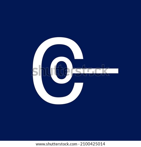 A logo in the shape of the letter C with a small circle right inside connected by a white rectangle on a navy blue background