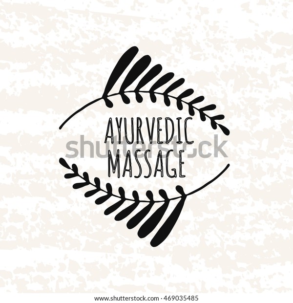 Logo in the style of hand drawn. Hand drawn\
elements in the decorative frame Ayurvedic treatments relaxation\
massage. Sticker, badge or card for production in print and stores.\
illustration