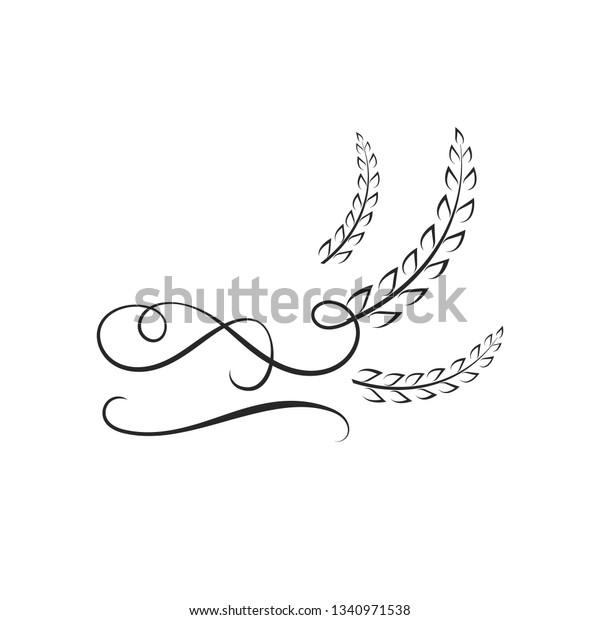 Logo Template, Rice with Calligraphic Swirls, Wheat\
Icon, Rye Ear.