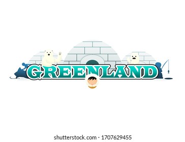 Logo Of Three Igloos With Ice Fishing Eskimo And Snowmobile With A Polar Bear, A White Harp Seal And An Eskimo Man At The Front
