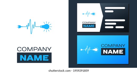 Logotype Wire plug and light bulb icon isolated on white background. Plug, lamp and cord in the form of heartbeat. Concept of Electricity and lighting. Logo design template element.