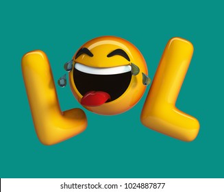 LOL Emoji. Internet Slang Acronym With Laughing Emoticon. 3d Rendering Isolated.
