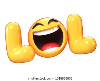 LoL Emoji Isolated On White Background, Laughing Face Emoticon 3d Rendering