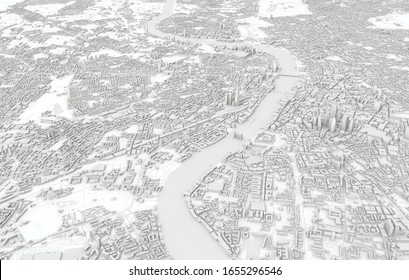 London City Map 3D Rendering. Aerial Satellite View.