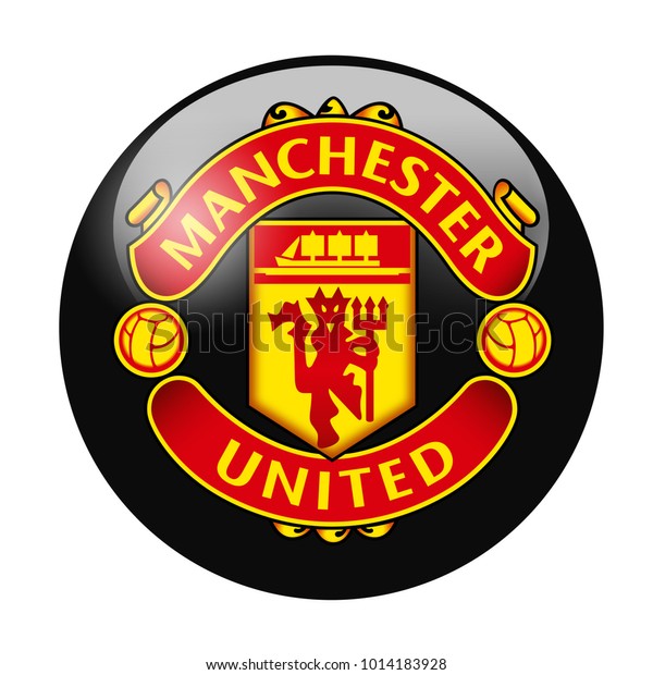 LONDON / ENGLAND - October 24, 2012: FC Manchester United logo on glossy button. Isolated on white backgound