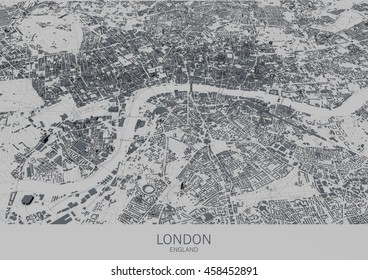 London Map, Satellite View, City, England. 3d Rendering