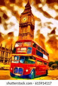 London Red Bus Big Ben Oil Shutterstock