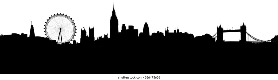 London Skyline Silhouette All Important Buildings 스톡 일러스트 386473636