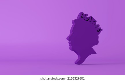 LONDON, UK - May 2022: Side profile of Queen Elizabeth in purple. 3d rendering